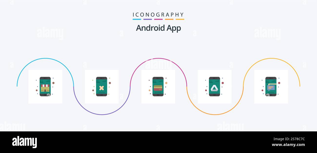 Pack icon Android App Flat 5 avec mobile. stockage. carte atm. google. application Illustration de Vecteur