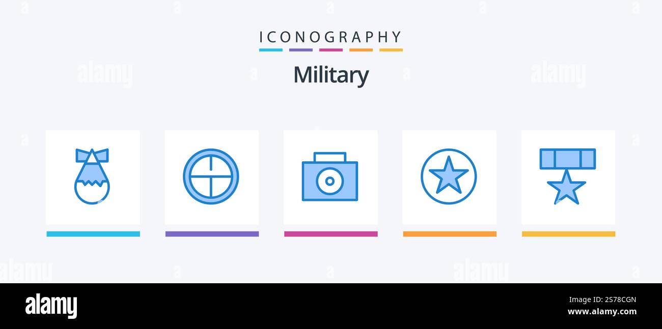 Pack icône bleu militaire 5 avec étoile. médaille. badge. badge. étoile. Création d'icônes créatives Illustration de Vecteur