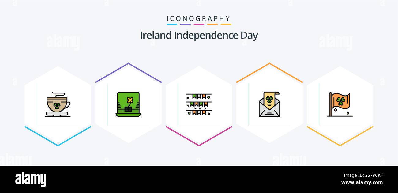 Ireland Independence Day 25 – Pack d'icônes FilledLine avec panneau. invitation. drapeau. salutation. e-mail Illustration de Vecteur