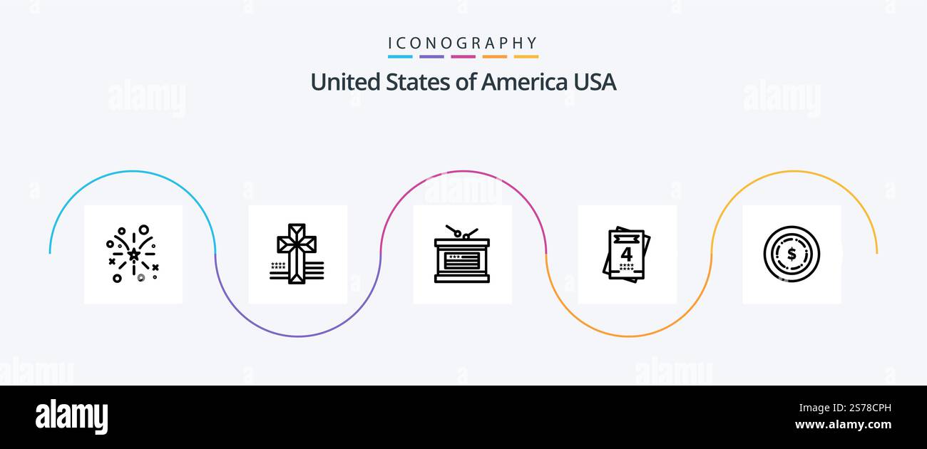 Pack Icon USA Line 5 inclus . dollar. vacances. américain. amour Illustration de Vecteur