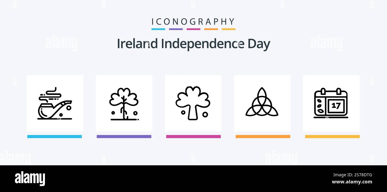 Ireland Independence Day Line 5 Icon Pack avec drapeau. irlande. usine. boîte. parade. Création d'icônes créatives Illustration de Vecteur