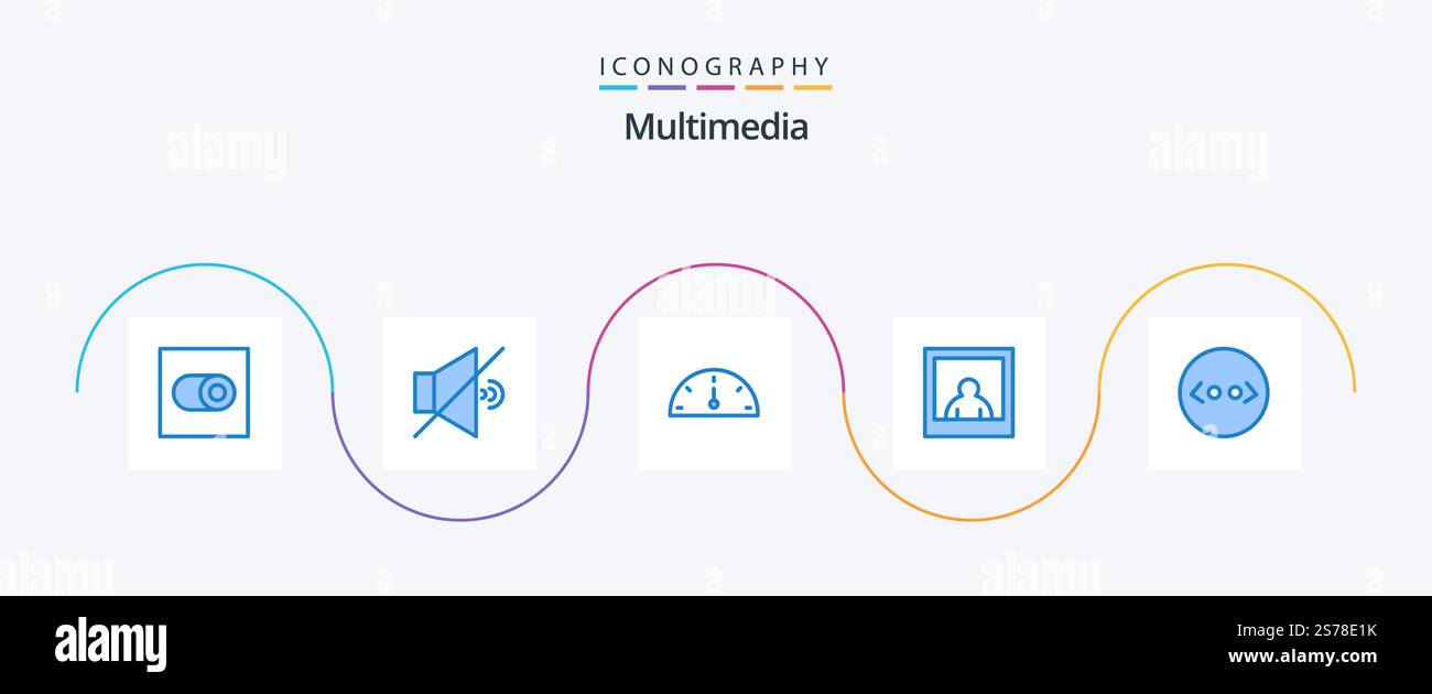 Pack multimédia Blue 5 Icon comprenant . performances. code Illustration de Vecteur