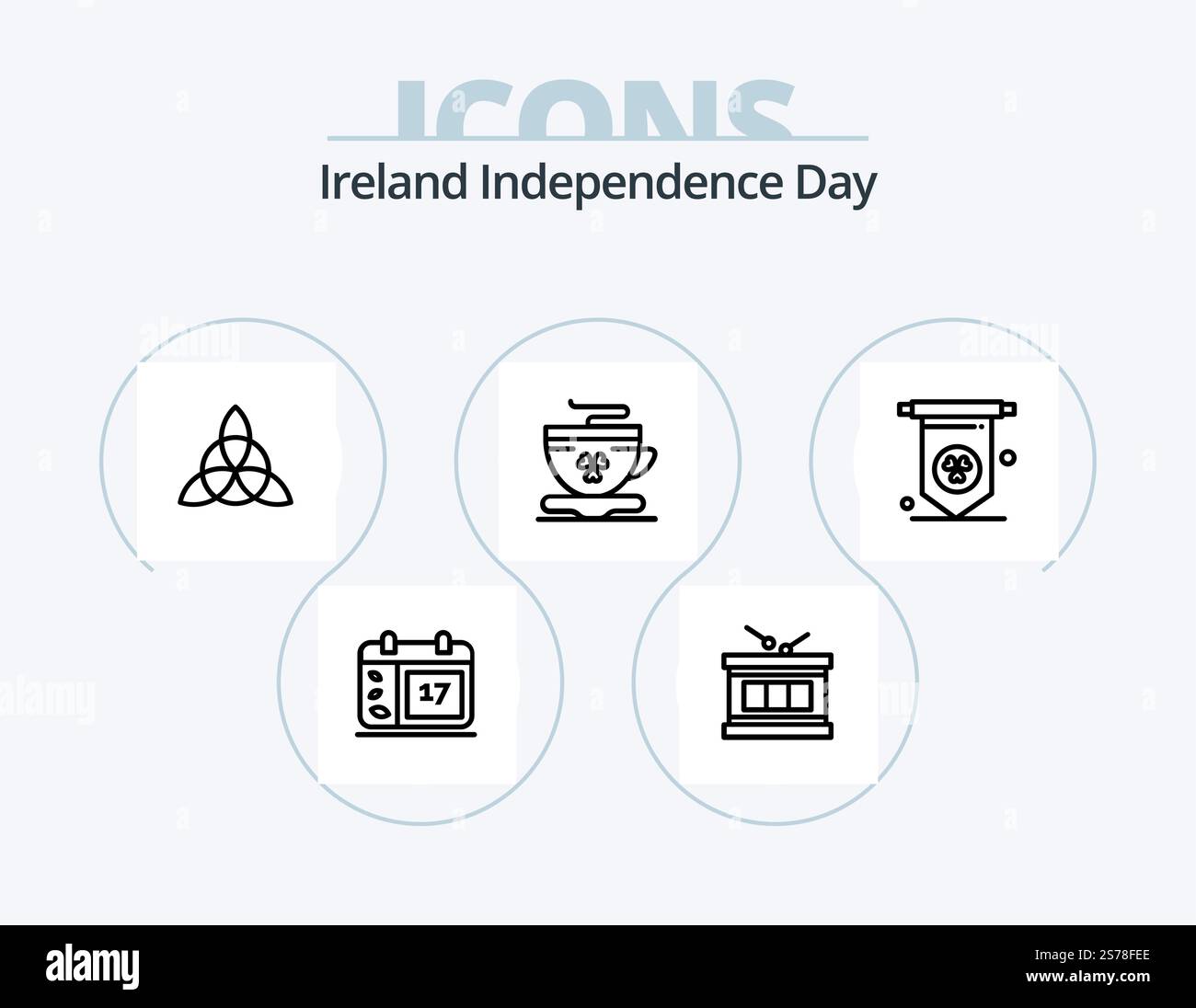 Ireland Independence Day Line Icon Pack 5 Icon Design. irlande. drapeau. irlande. bannière. pot Illustration de Vecteur