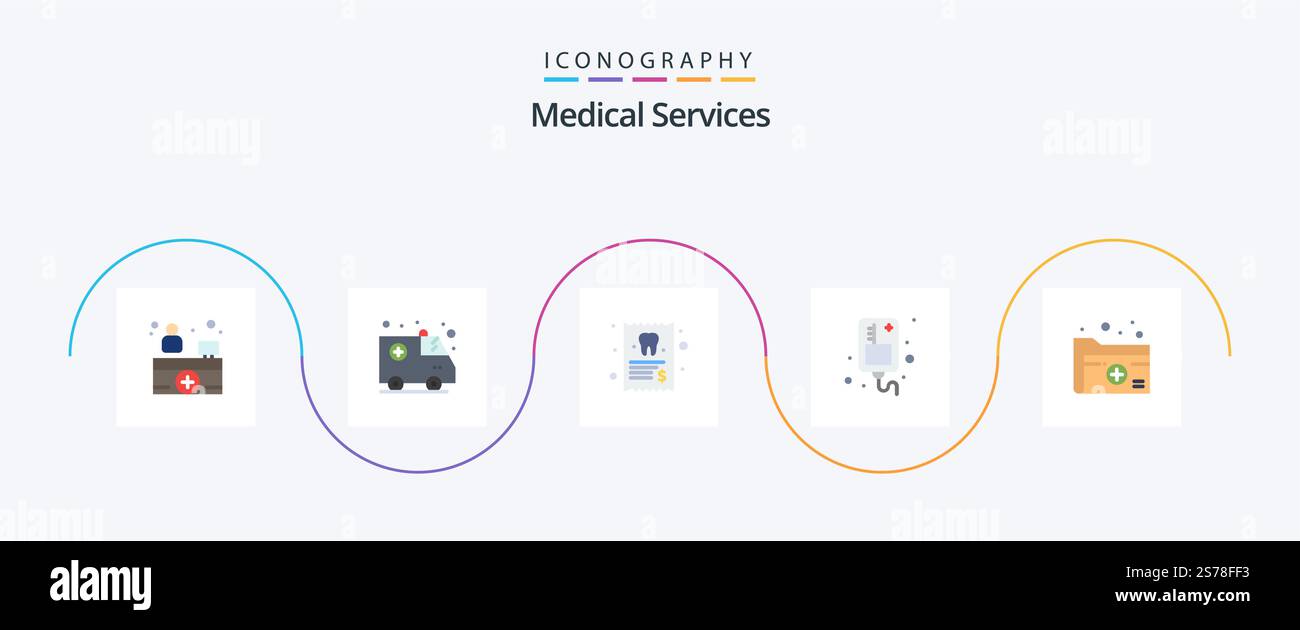 Medical Services Flat 5 Icon Pack incluant Medical. dossier. rapport. document. iv Illustration de Vecteur