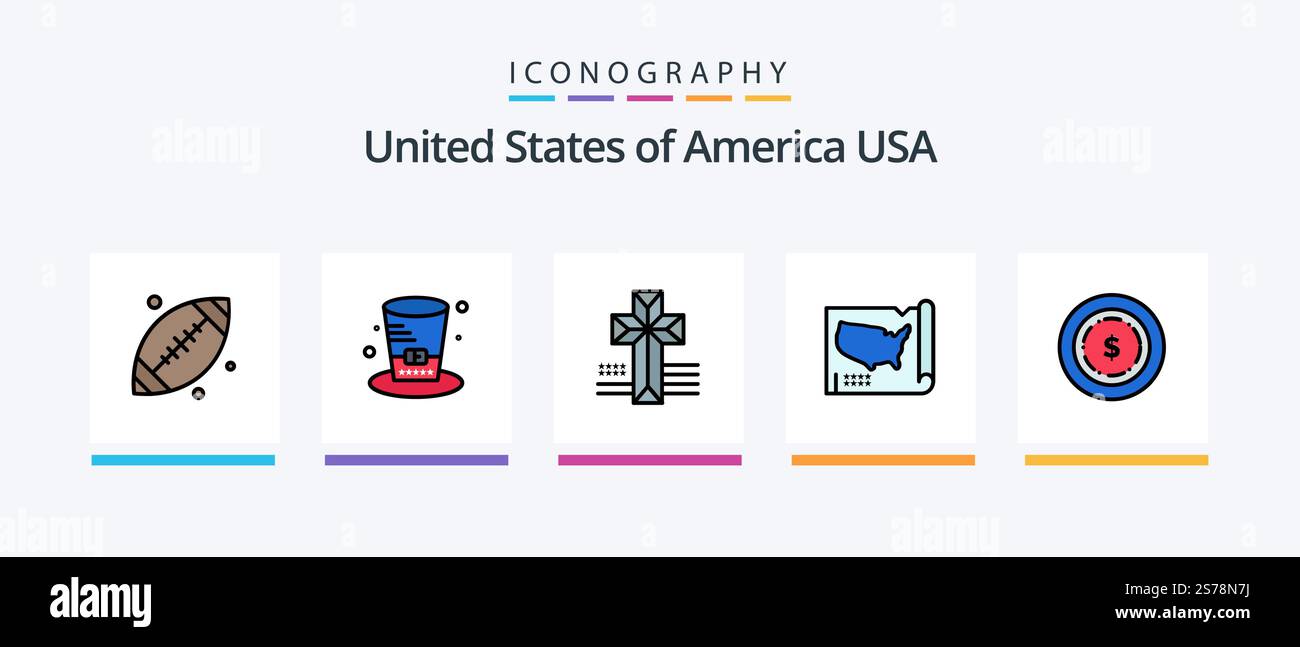 Pack icône 5 rempli par la ligne USA comprenant . croix. vacances. américain. amour. Création d'icônes créatives Illustration de Vecteur