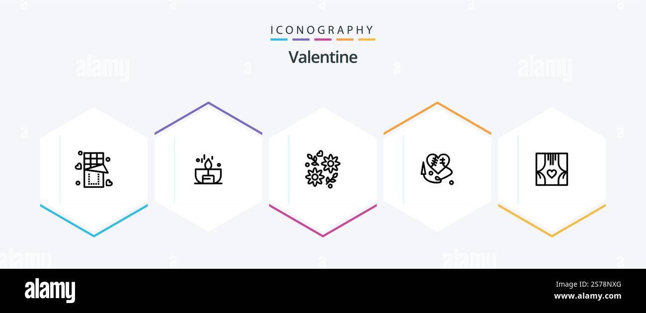 Lot de 25 icônes de la gamme Valentine avec fleur. jour. bougie. saint-valentin. briller Illustration de Vecteur