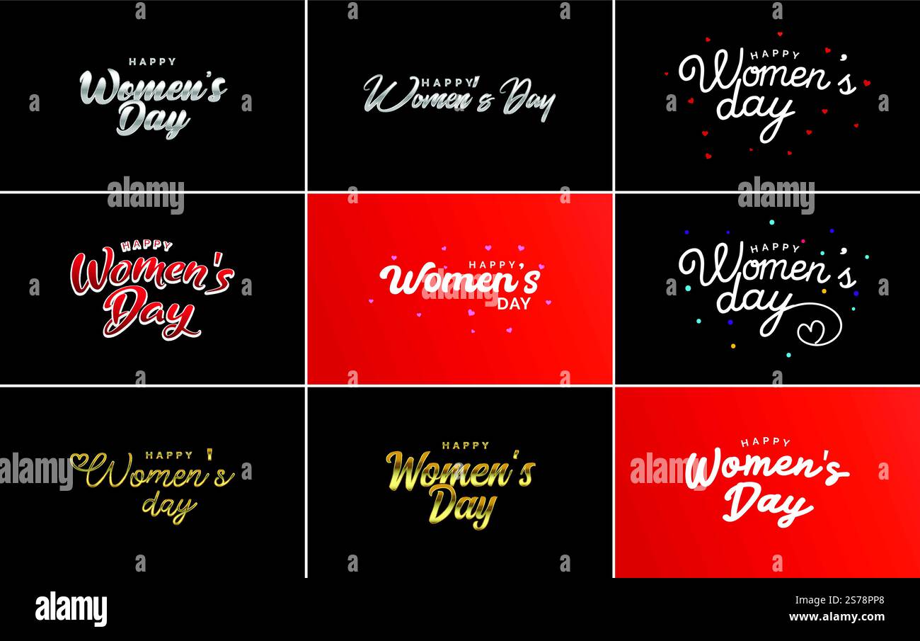 Logo abstrait Happy Women&rsquo ; s Day avec un visage de femme&rsquo ; s et conception vectorielle d'amour dans des couleurs roses et noires Illustration de Vecteur
