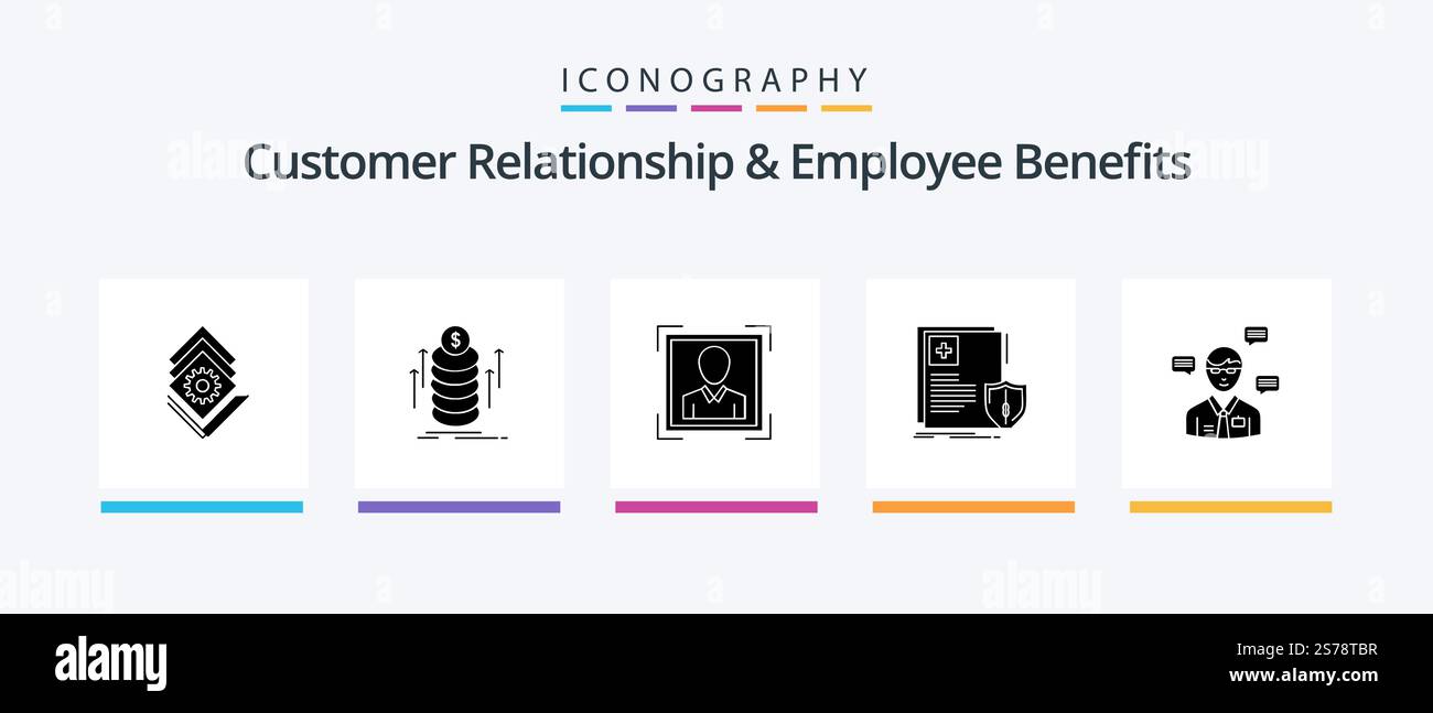 Relation client et avantages pour les employés Glyph 5 Icon Pack comprenant MAN. médical. utilisateur. shaild. document. Création d'icônes créatives Illustration de Vecteur