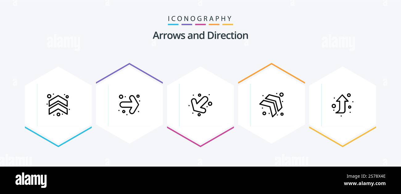 Arrow 25 Line Icon Pack comprenant . vers le haut. bas. vers l'avant. droite Illustration de Vecteur