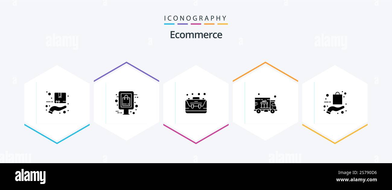 Pack d'icônes Glyph eCommerce 25 avec sac. expédition. sac. livraison de cadeaux. commerce électronique Illustration de Vecteur
