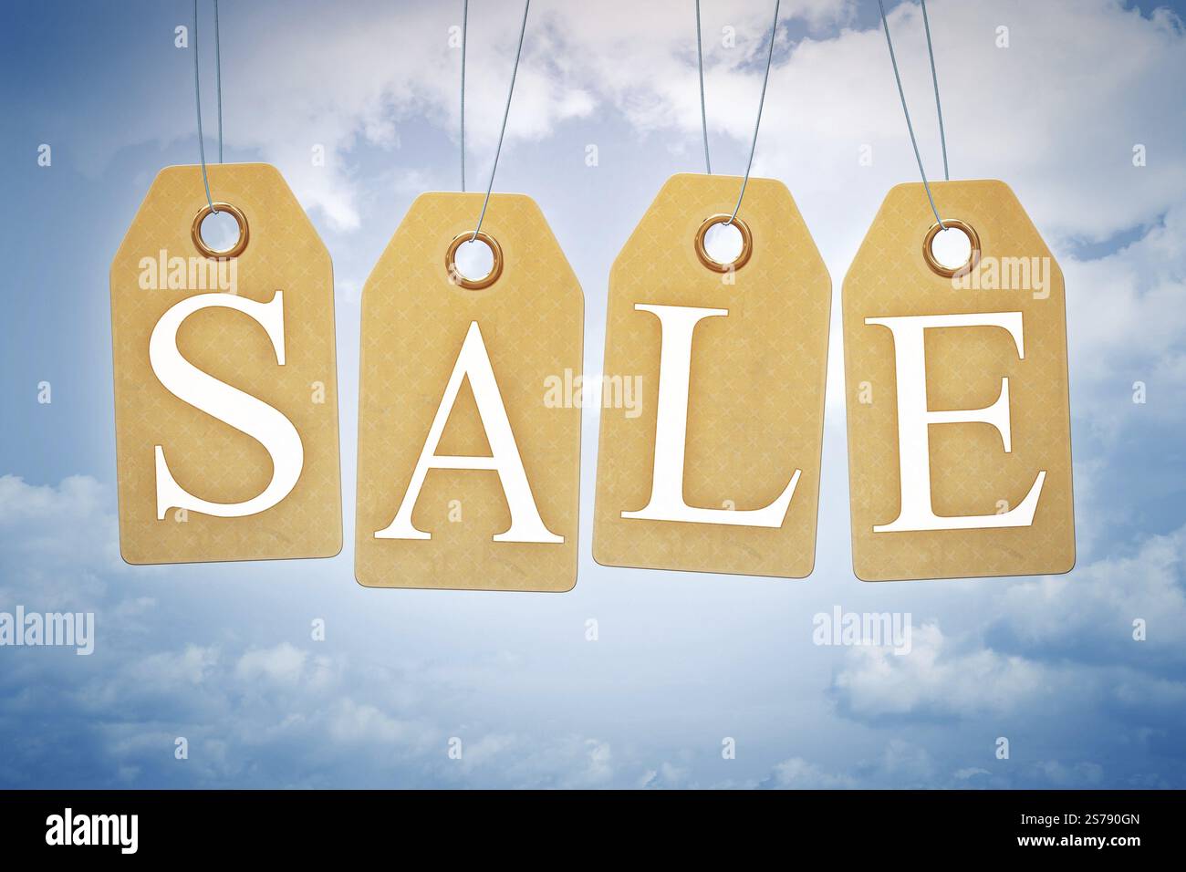 Une image de nice tags vente dans le ciel bleu Banque D'Images