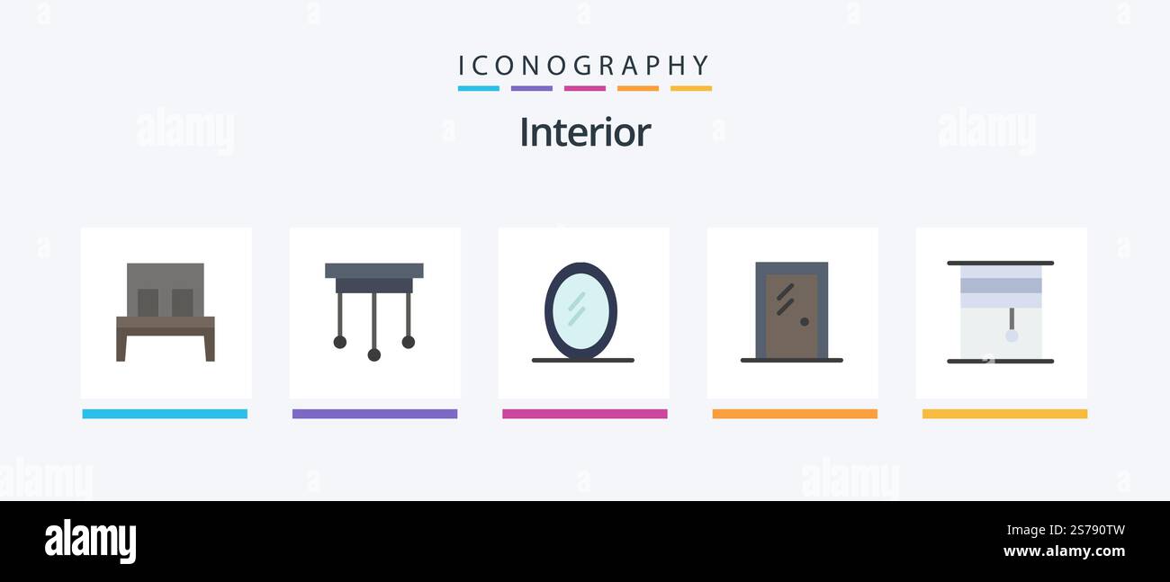 Pack Icon 5 de l'écran plat intérieur comprenant l'intérieur. rideau. intérieur. chambre. maison. Création d'icônes créatives Illustration de Vecteur