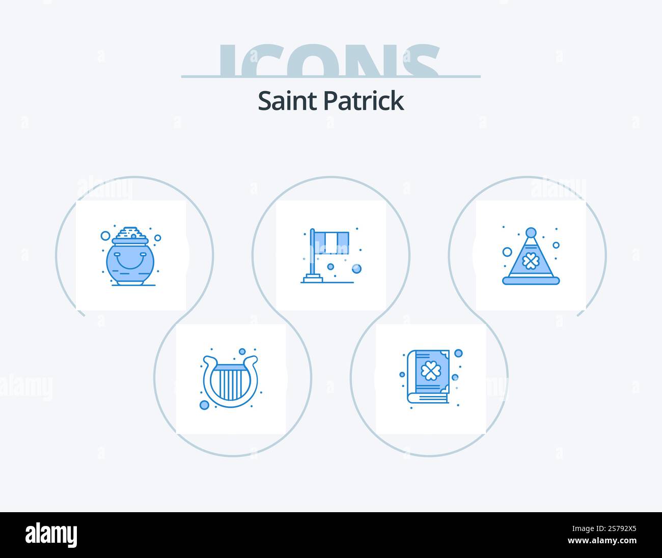 Saint Patrick Blue Icon Pack 5 Icon Design. patrick. drapeau. fortune. festival. pot Illustration de Vecteur