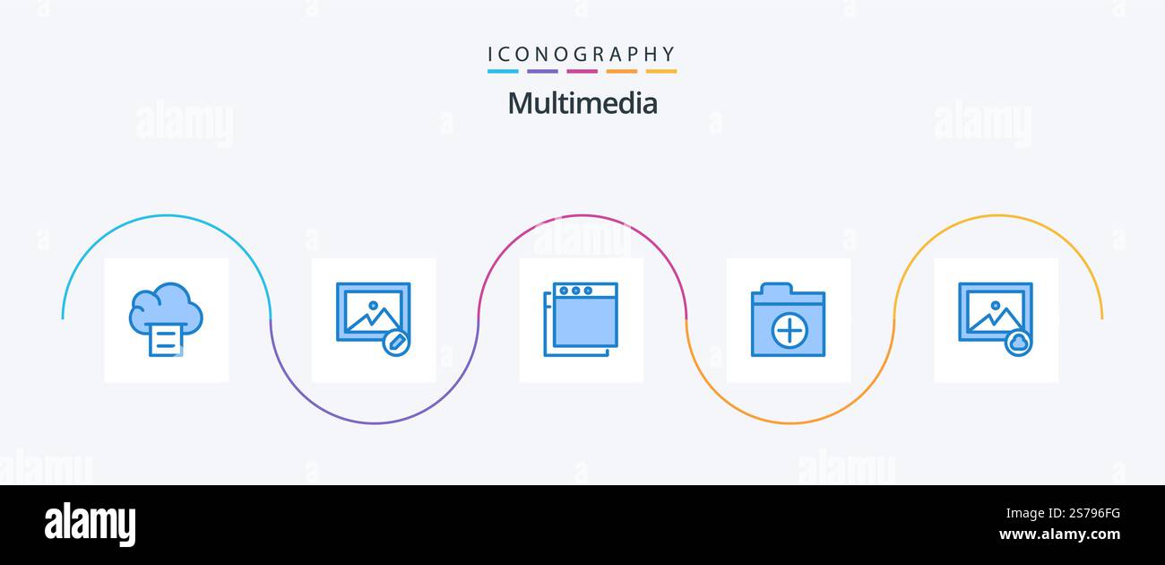 Pack multimédia Blue 5 Icon comprenant . ajouter. image Illustration de Vecteur