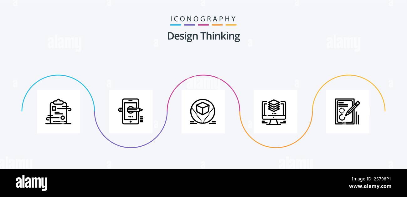 Design Thinking Line 5 Icon Pack comprenant un ordinateur. conception. dessin. s. magasin Illustration de Vecteur