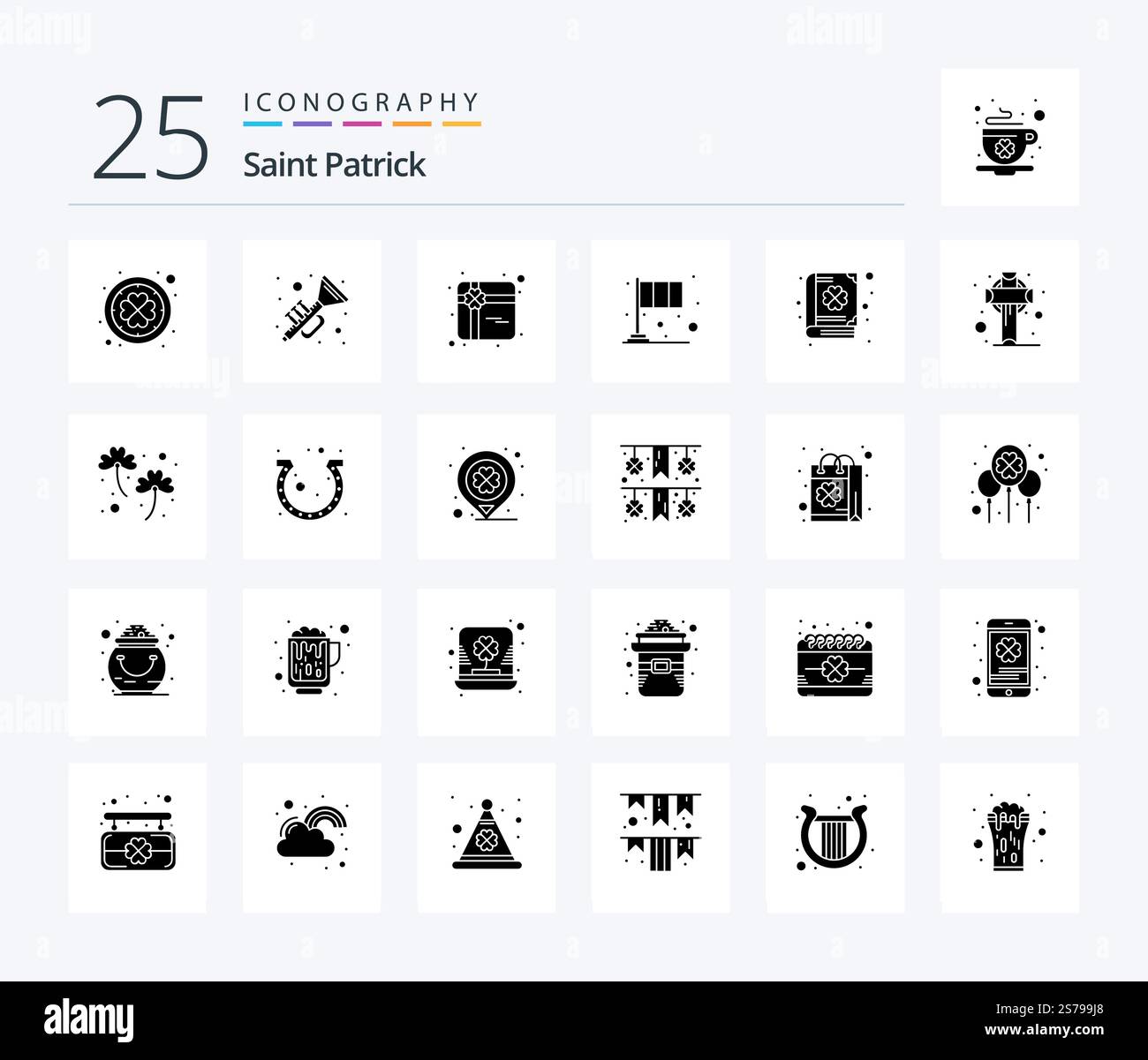 Saint Patrick 25 Pack d'icônes Glyph unies comprenant un trèfle. patrick. cadeau. irlandais. festival Illustration de Vecteur