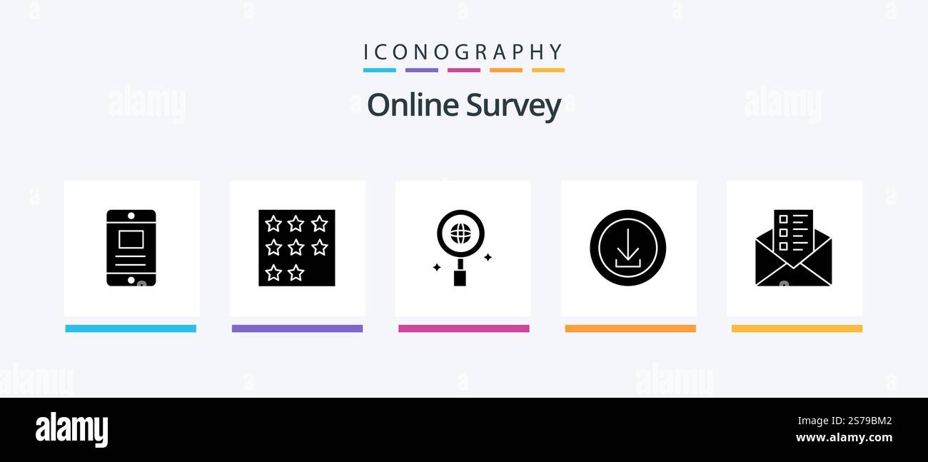 Pack d'icônes Glyph 5 de l'enquête en ligne incluant les entreprises . bureau . monde. entreprise. Création d'icônes créatives Illustration de Vecteur