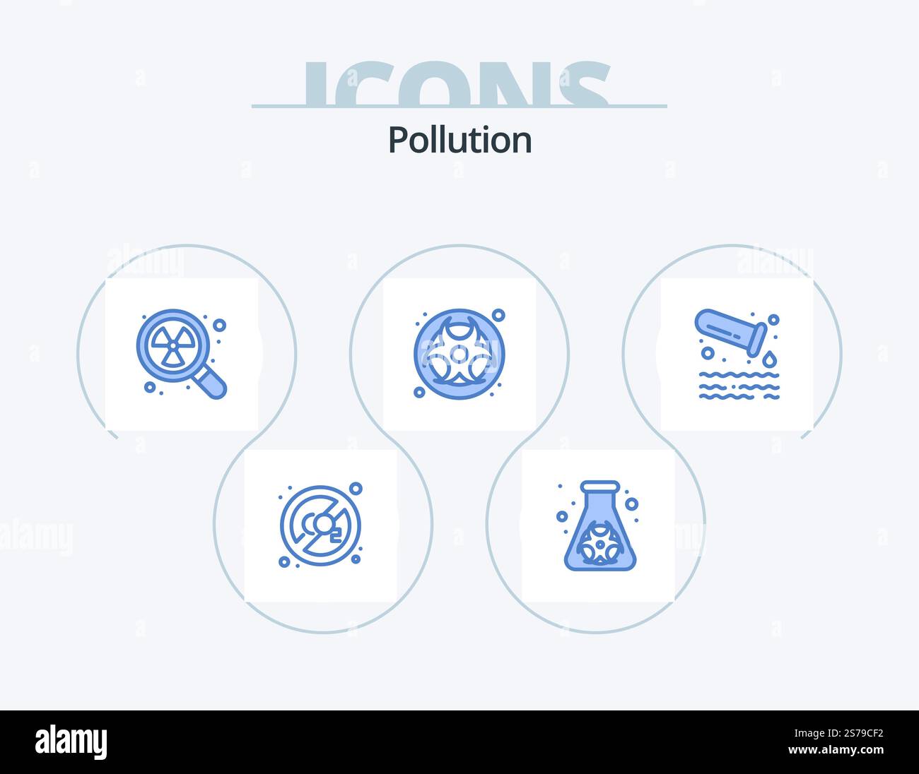 Pollution Blue Icon Pack 5 Icon Design. tube. gaz. radioactif. déchets. danger Illustration de Vecteur