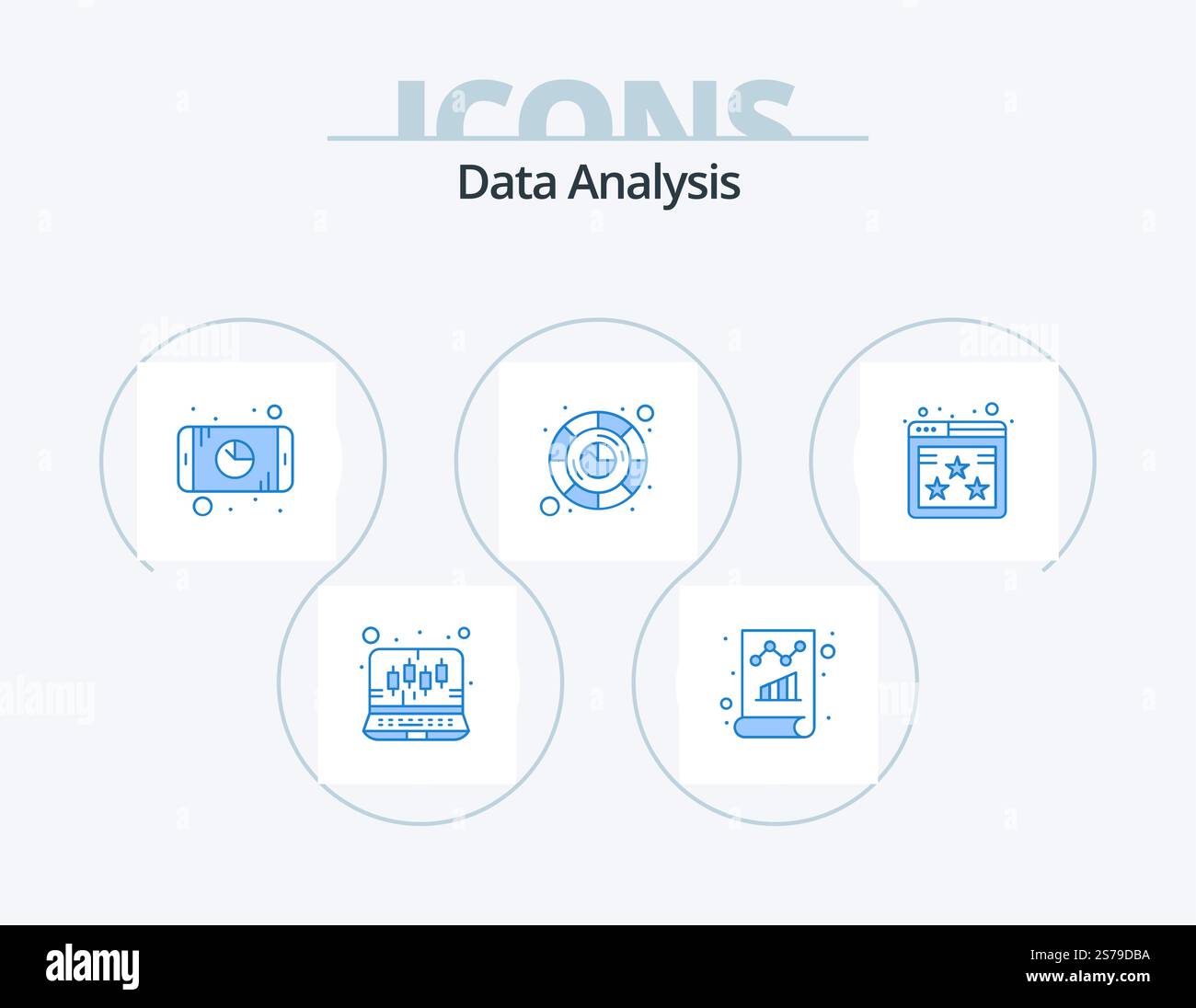 Analyse des données Blue Icon Pack 5 Icon Design. graphique. base de données. rapport. analyse de la mise au point. mobile Illustration de Vecteur