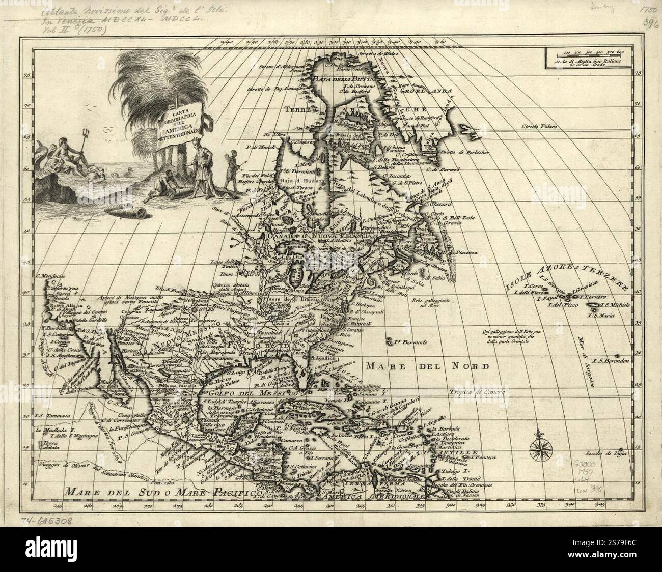 Carta geografica dell' America settentrionale. 1750 par L'Isle Guillaume de Banque D'Images