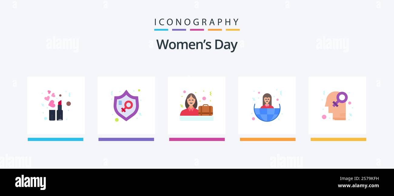 Pack Day Flat 5 Icon pour femme, avec sexe. monde. entreprise. femmes. entreprise. Création d'icônes créatives Illustration de Vecteur