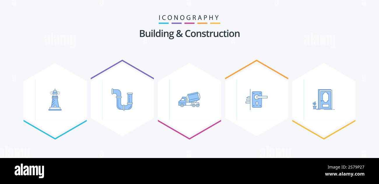 Bâtiment et construction 25 Blue Icon pack avec poignée. verrouillage. outils. rouleau. construction Illustration de Vecteur