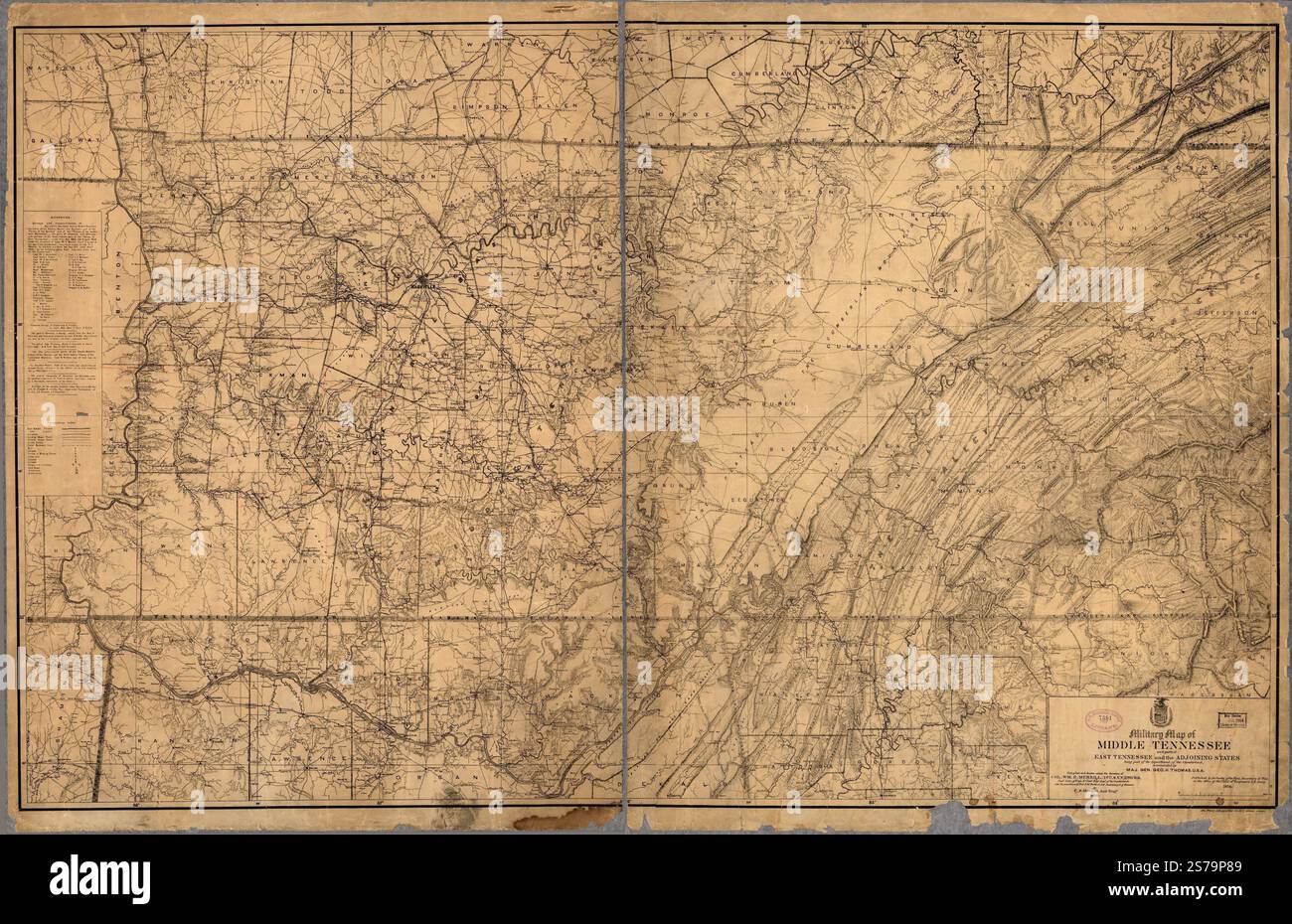 Carte militaire du centre du Tennessee et de certaines parties de l'est du Tennessee et des états voisins, faisant partie du département du Cumberland, commandé par Major Gen. Geo. H. Thomas, U.S.A. 1874 par Mergell C. S Banque D'Images