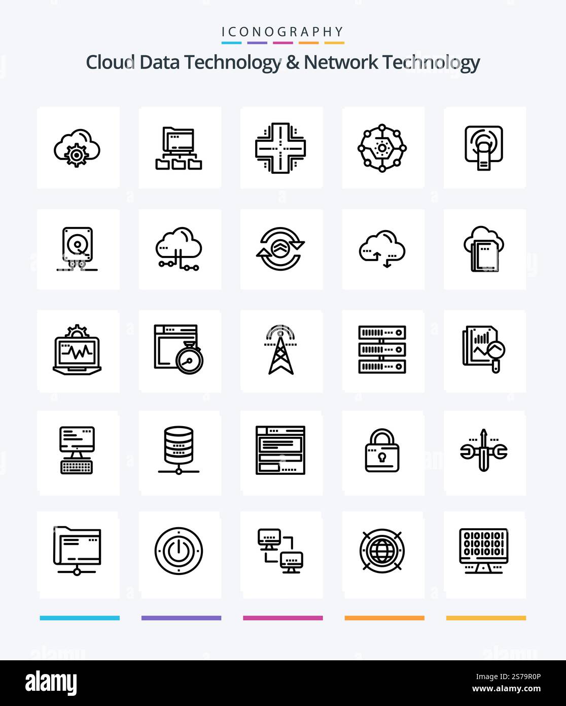 Creative Cloud Data Technology et Network Technology 25, pack d'icônes de présentation tel que Share. connectivité. informatique. calcul du partage. serveur Illustration de Vecteur