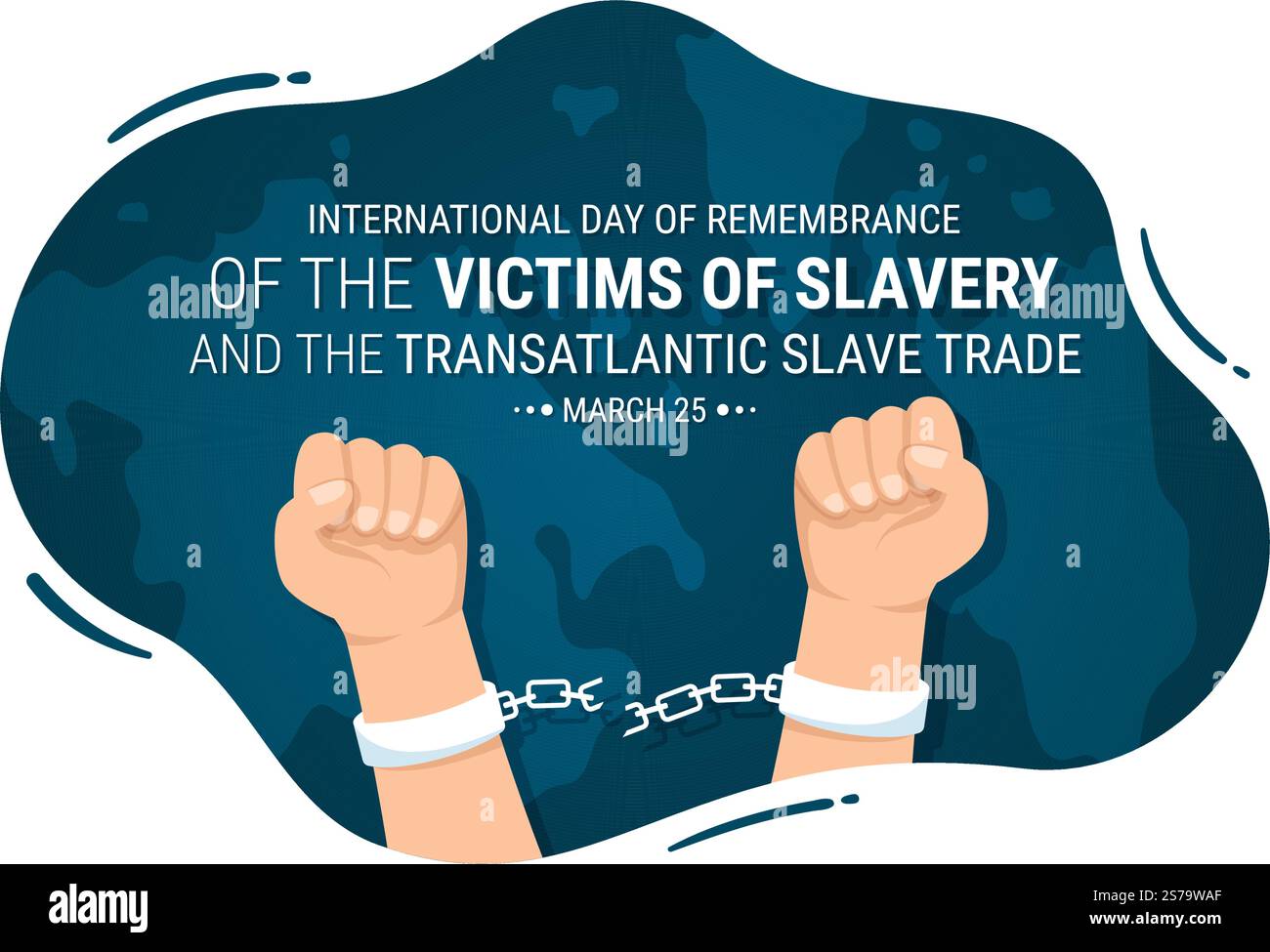 Journée internationale du souvenir des victimes de l'esclavage et de la traite transatlantique des esclaves Illustration tirée à la main avec menottes cassées sur la main Design Illustration de Vecteur