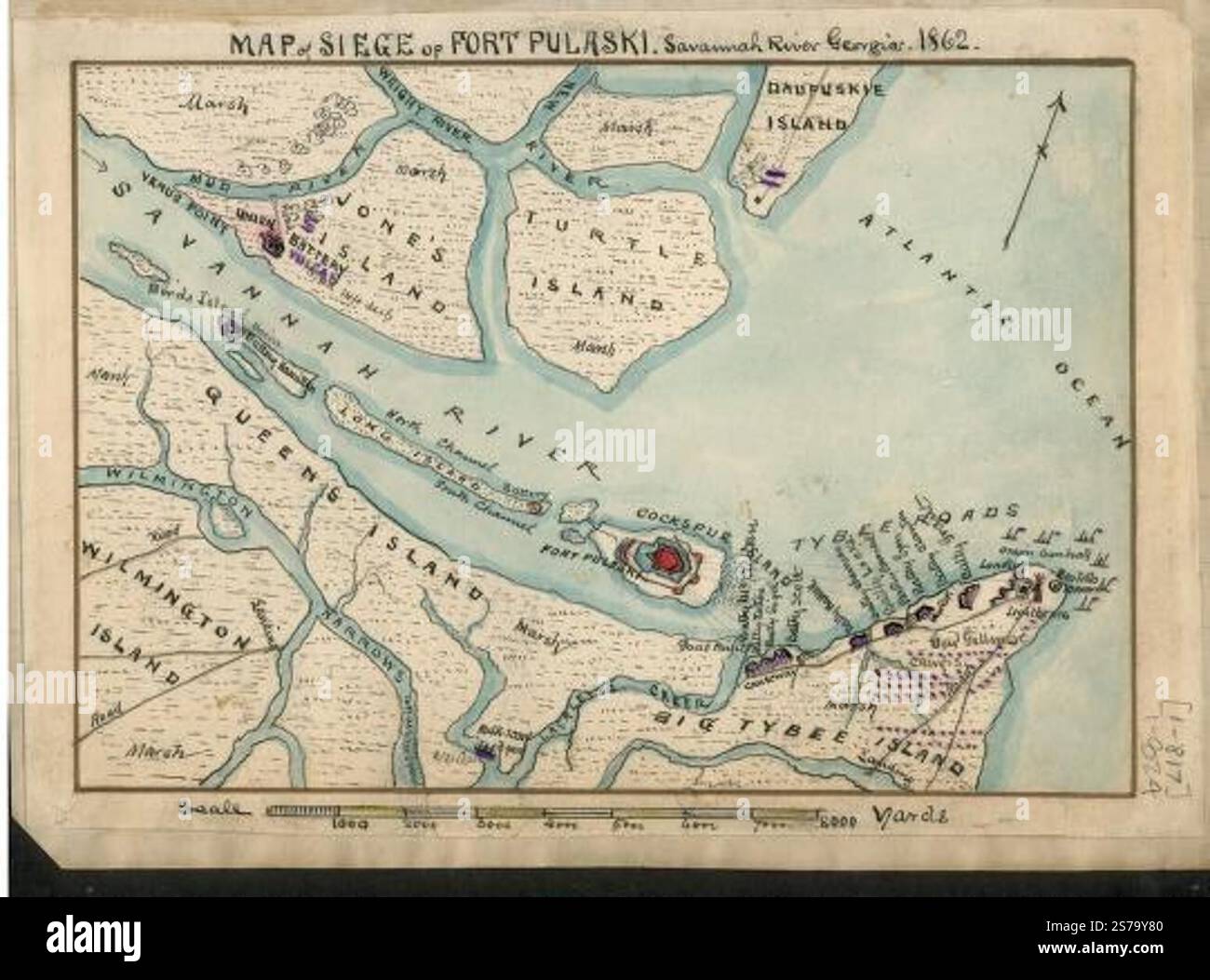 Carte de siège de Fort Pulaski : Savannah River Georgia. 1862. 1862 par Sneden Robert Knox Banque D'Images