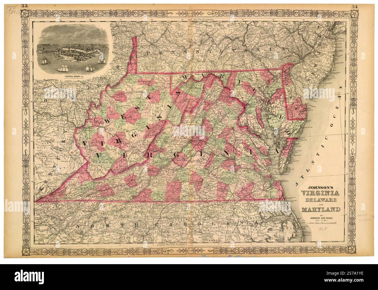 Johnson's Virginia, Delaware et Maryland. 1864 par Johnson A. J. (Alvin Jewett) Banque D'Images