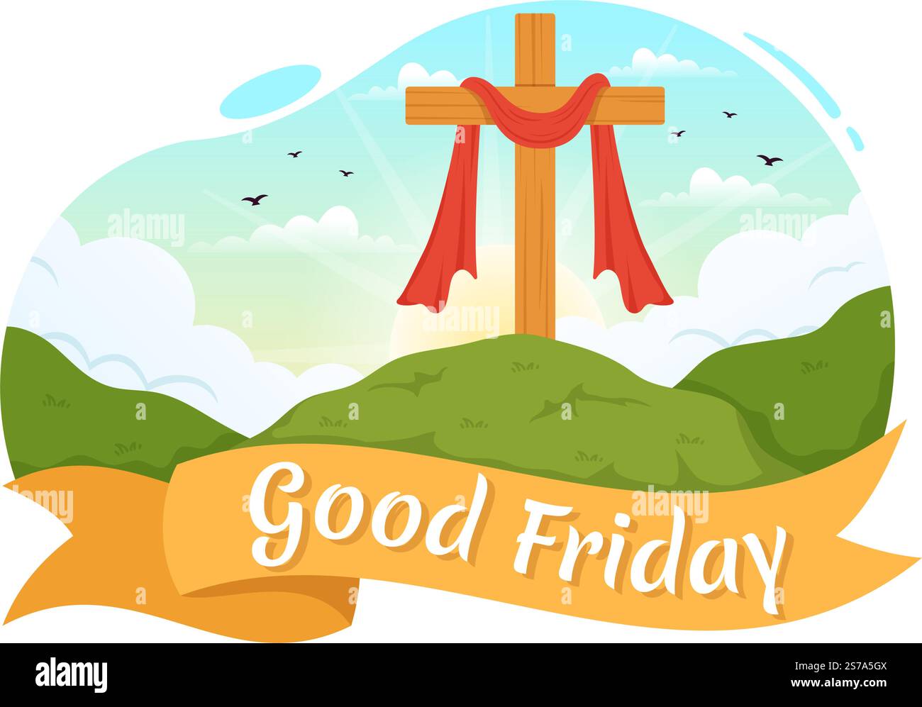 Bonne illustration du Vendredi avec la fête chrétienne de Jésus Christ Crucifixion en dessin à la main pour bannière Web ou modèles de page d'arrivée Illustration de Vecteur