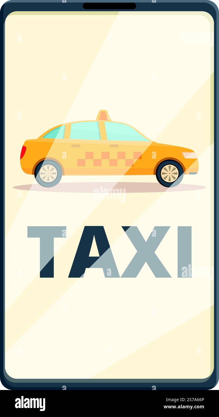 Vecteur de dessin animé d'icône de taxi de téléphone. Cabine de voiture. Commande mobile. Vecteur de dessin animé d'icône de taxi de téléphone. Cabine de voiture Illustration de Vecteur