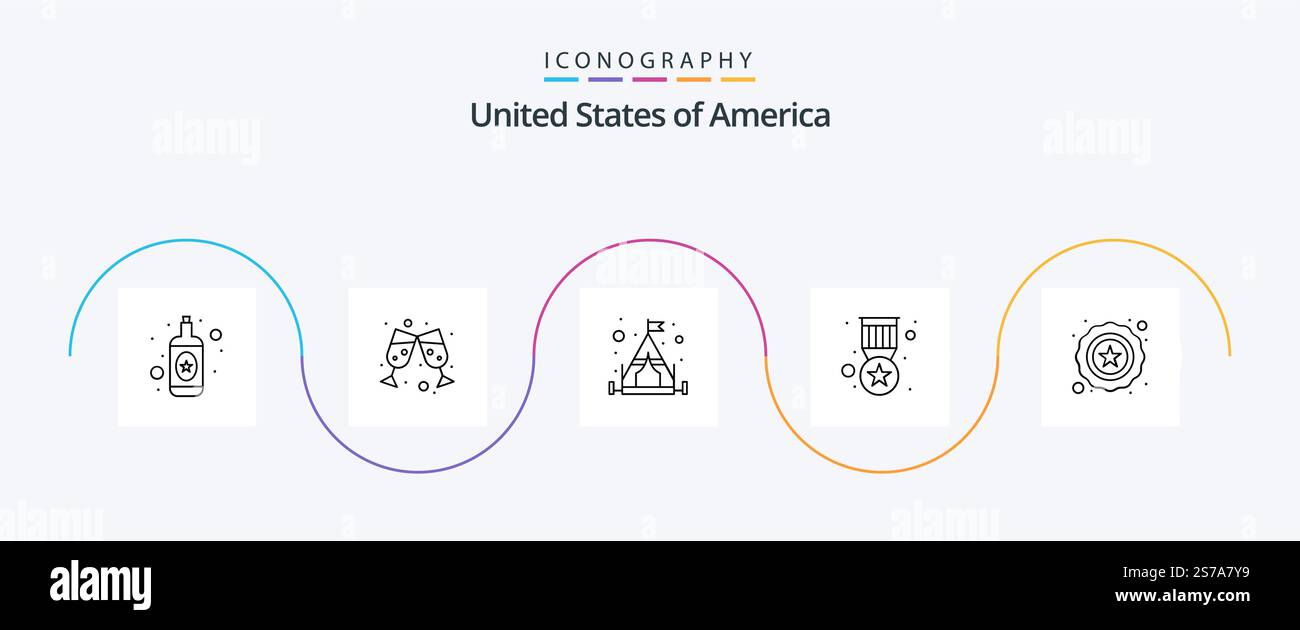 Pack Icon USA Line 5 inclus . états-unis. tente. étoile. militaire Illustration de Vecteur