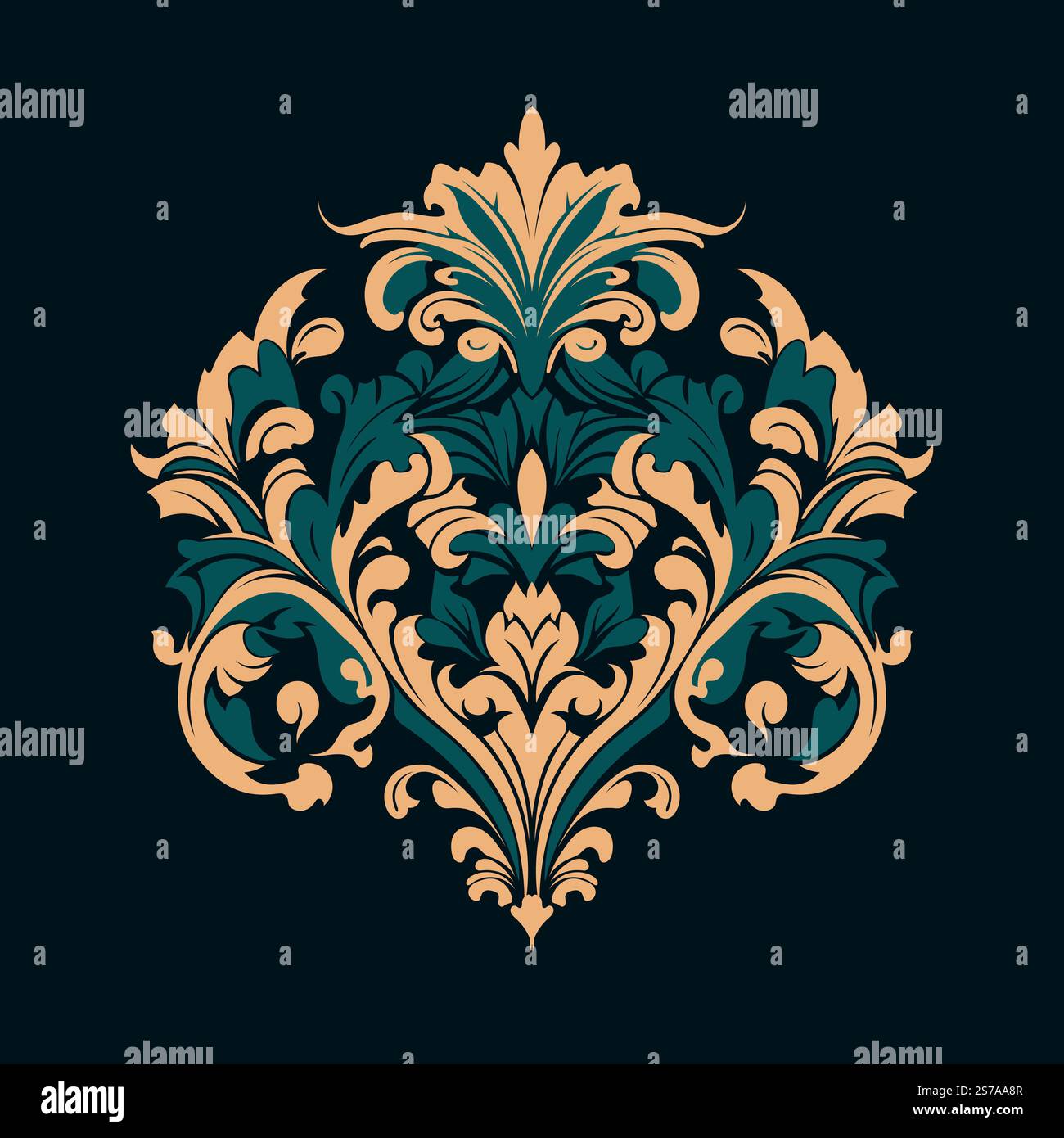 Ornement baroque damassé. Élément orné pour la conception dans le style victorien. Il peut être utilisé pour décorer les invitations de mariage, les cartes de voeux, la décoration pour les sacs et les vêtements. Illustration vectorielle. Illustration de Vecteur