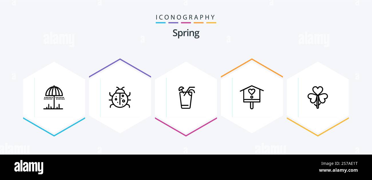 Pack d'icônes Spring 25 Line avec fleur. maison. ressort. cabane à oiseaux. ressort Illustration de Vecteur