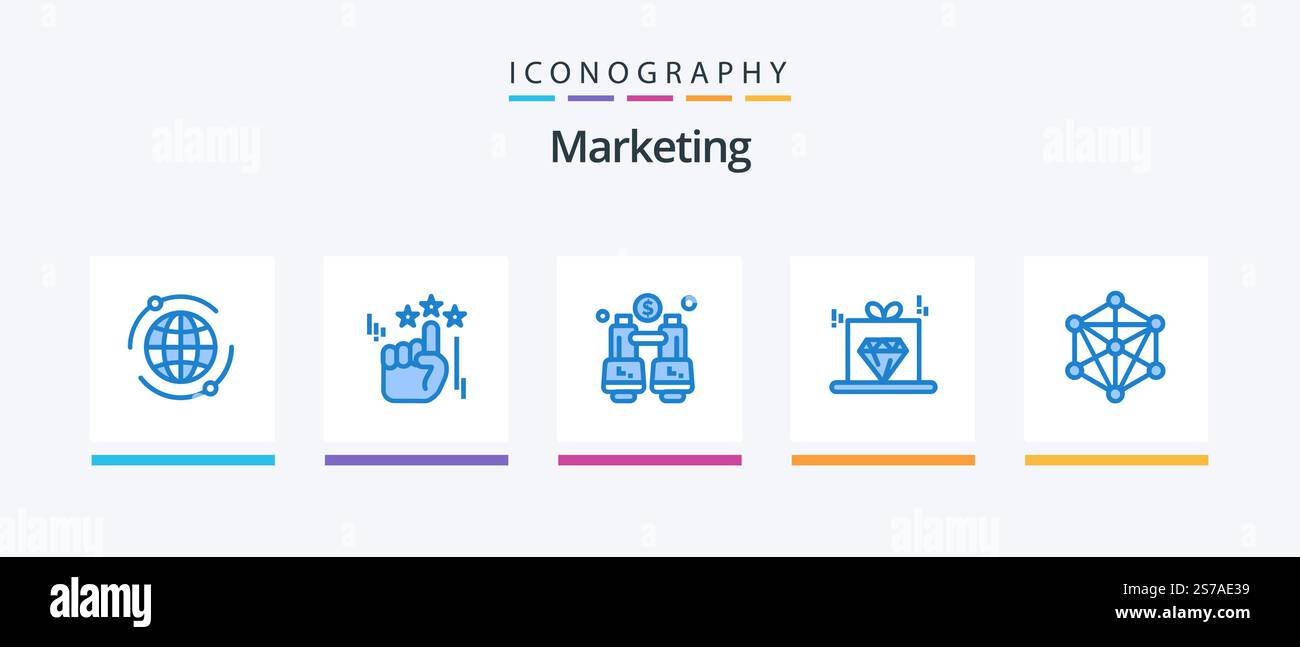 Pack d'icônes Marketing Blue 5 avec machine. langue. rechercher. données. prix. Création d'icônes créatives Illustration de Vecteur
