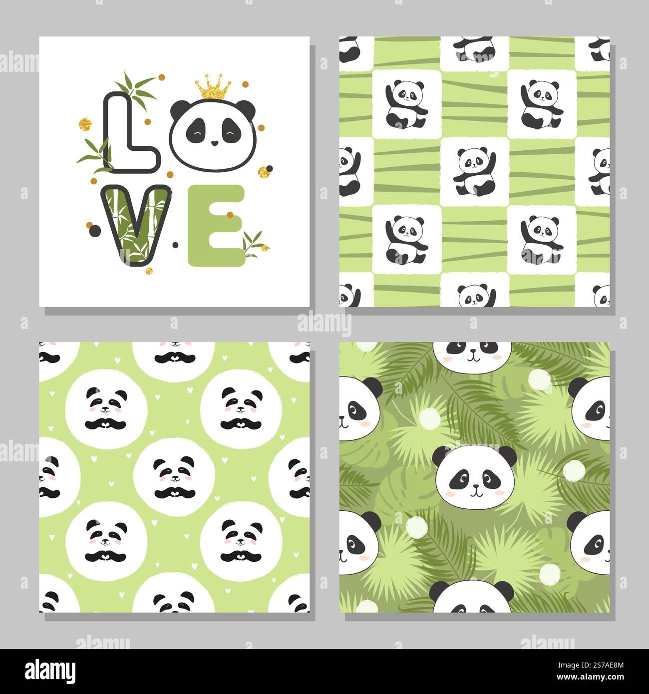 Ensemble de panda mignon porte carte et motifs sans couture. Imprimé vectoriel pour les enfants Illustration de Vecteur