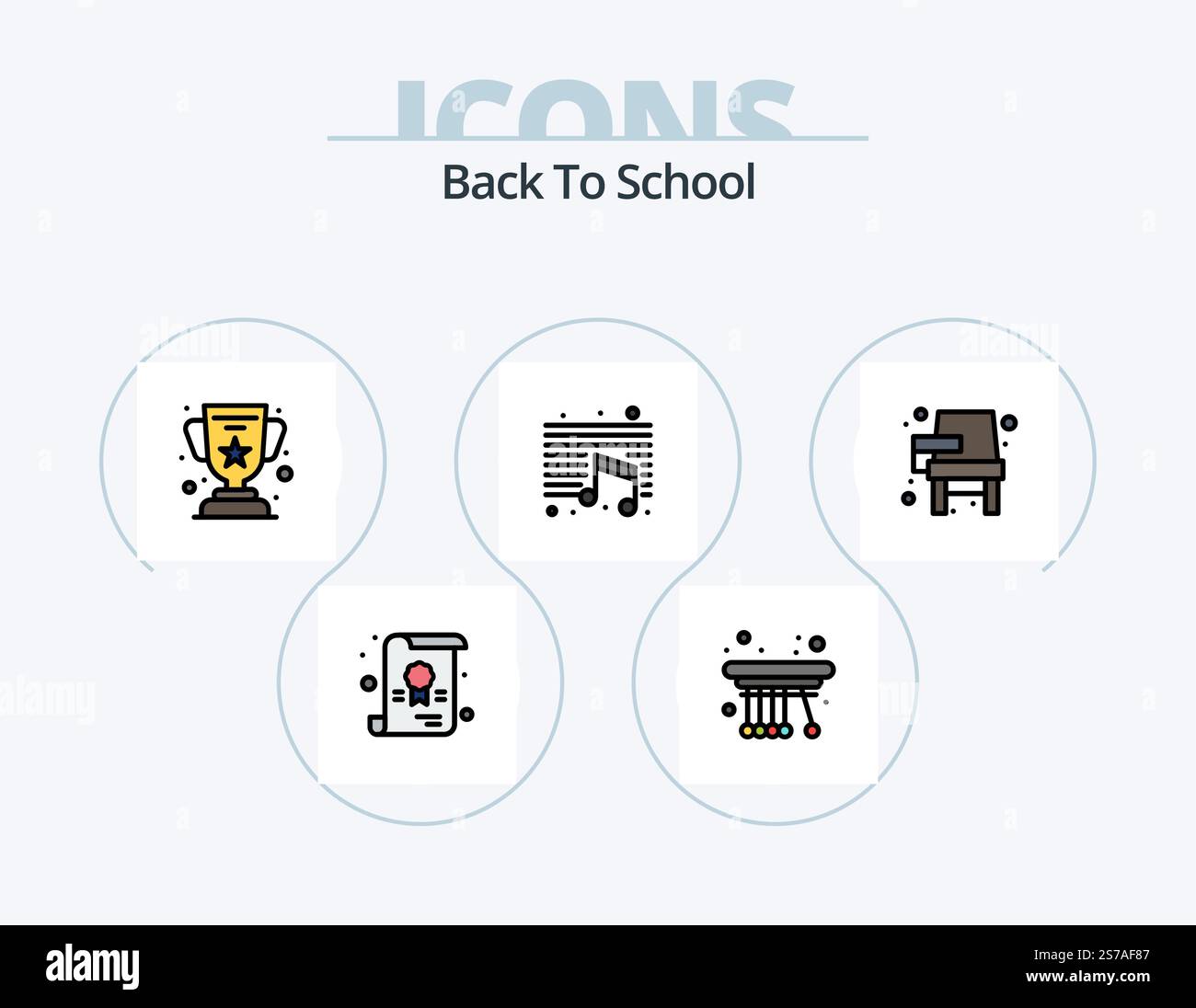 Retour à l'école ligne remplie Icon Pack 5 Icon Design. école. apprentissage. test. abc. éducation Illustration de Vecteur