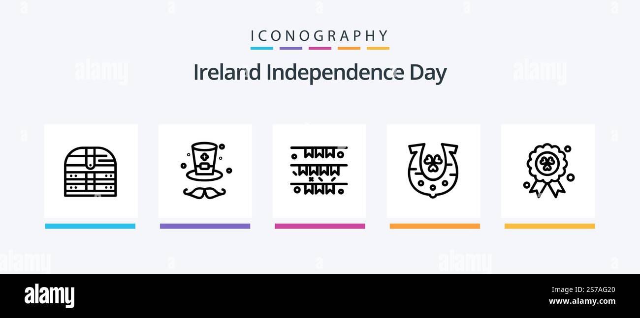Ireland Independence Day Line 5 Icon Pack inclus . irlande. bannière. bouchon. irlandais. Création d'icônes créatives Illustration de Vecteur
