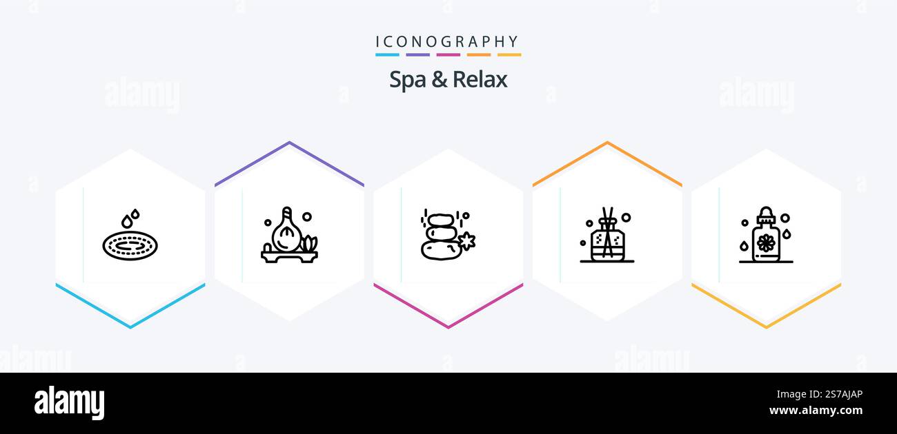 Pack Spa and Relax 25 Line Icon avec arôme. pierre. spa . carré . rock Illustration de Vecteur