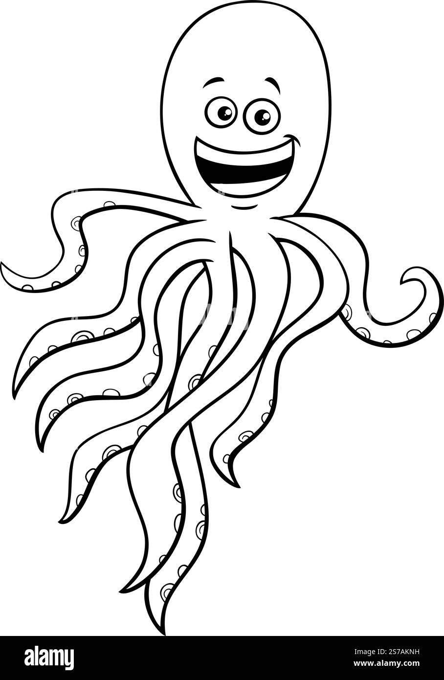 Illustration de dessin animé de la page de coloration drôle de personnage d'animal marin de poulpe Illustration de Vecteur