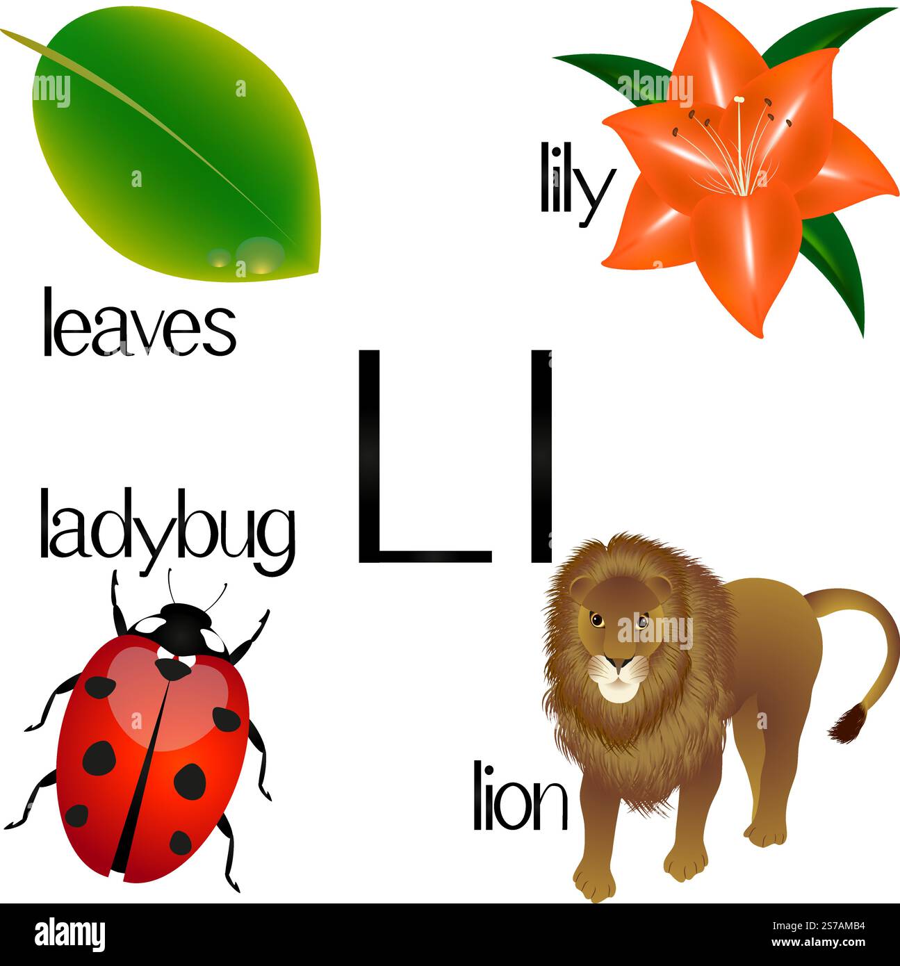 Illustration pour enseigner aux enfants l'alphabet anglais avec dessin animé. La lettre L. Illustration de Vecteur