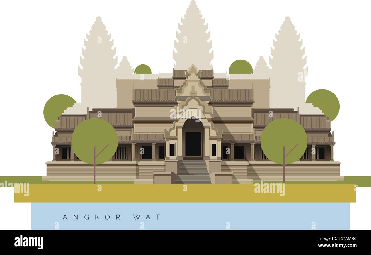 Angkor Wat un complexe de temples hindou-bouddhistes au Cambodge - illustration stock comme fichier EPS 10 Illustration de Vecteur