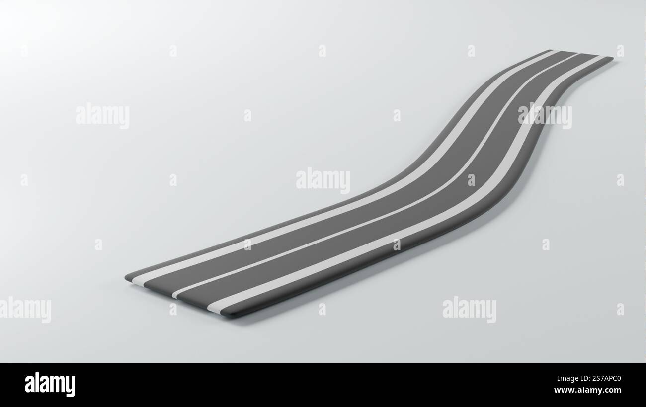 Modèle 3D d'une route avec un virage sur un fond clair, route Banque D'Images