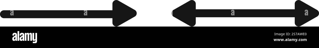 Icônes flèche et flèche double. Ensuite, regardez ici, les symboles des deux côtés. Pointeur horizontal noir, direction ou position, signes inverses ou largeur isolés sur fond blanc. Illustration graphique vectorielle. Illustration de Vecteur