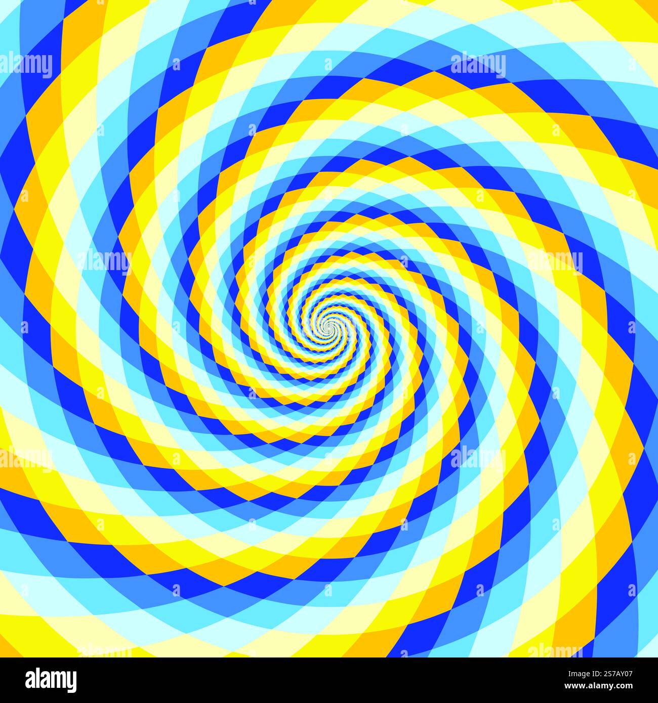 Fond en spirale, illusion optique du mouvement, illustration vectorielle optent pour le style artistique, colorée abstraite géométrique, couleurs bleue, blanche et jaune, ukrain Illustration de Vecteur