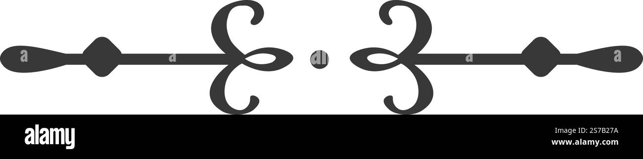 Séparateur calligraphique horizontal avec des tourbillons décoratifs et des points, reliant deux extrémités stylisées en forme de déchirure, créant un separati visuellement attrayant Illustration de Vecteur