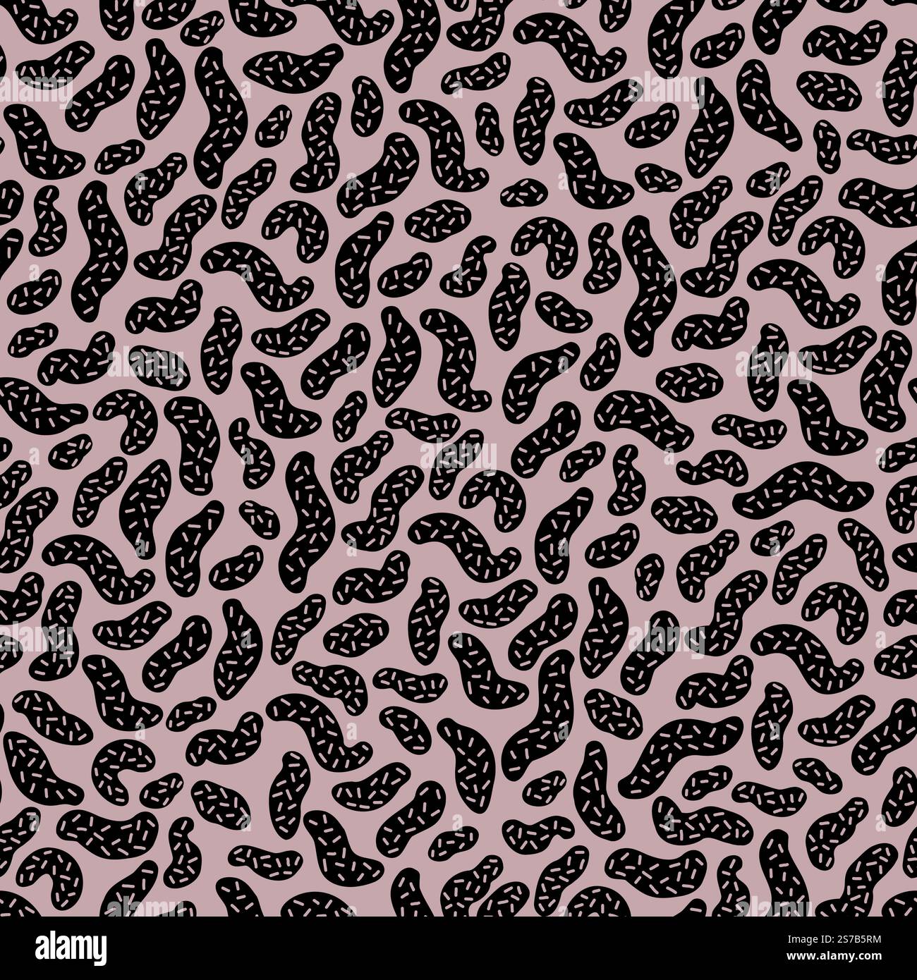 Un design abstrait et organique avec des formes noires irrégulières ressemblant à des blobs ou des formes de haricots, remplis de minuscules lignes blanches en pointillés Illustration de Vecteur