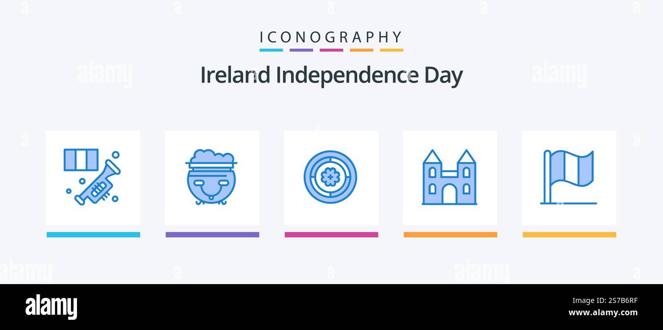 Ireland Independence Day Blue 5 Icon Pack avec drapeau. église. américain. cathédrale. tournesol. Création d'icônes créatives Illustration de Vecteur